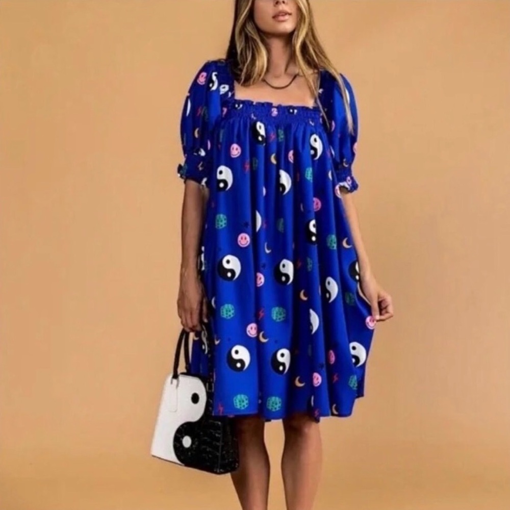 Dressed in LALA Royal Blue Yin Yang Print Mini Dress